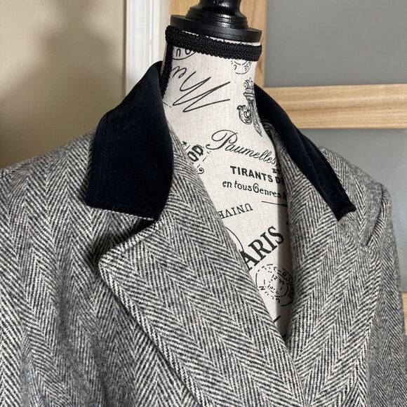 Vintage Style Dumas Women's Coat Gray Velvet Collar Double Breasted Business - Picture 2 of 6